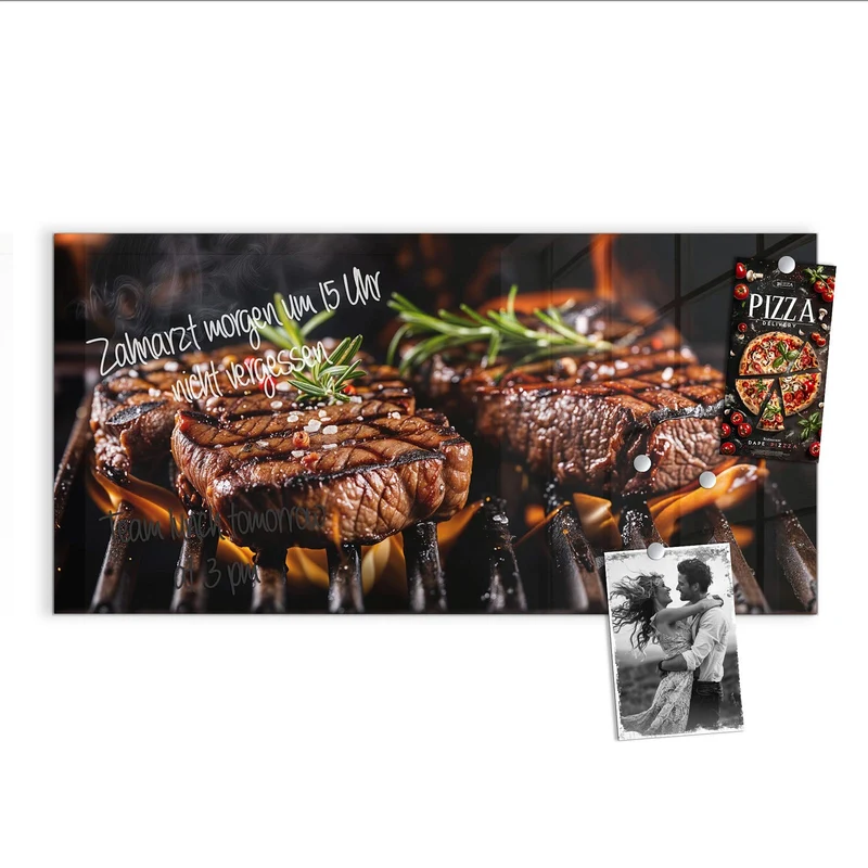 Magnettafel - Steaks über Flammen