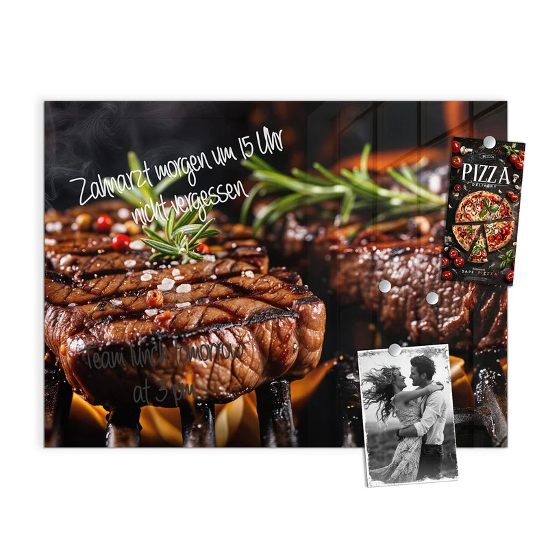 Magnettafel - Steaks über Flammen