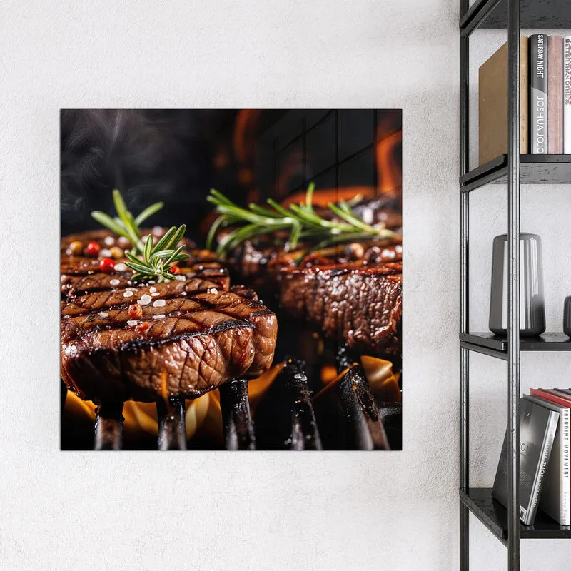 Magnettafel - Steaks über Flammen