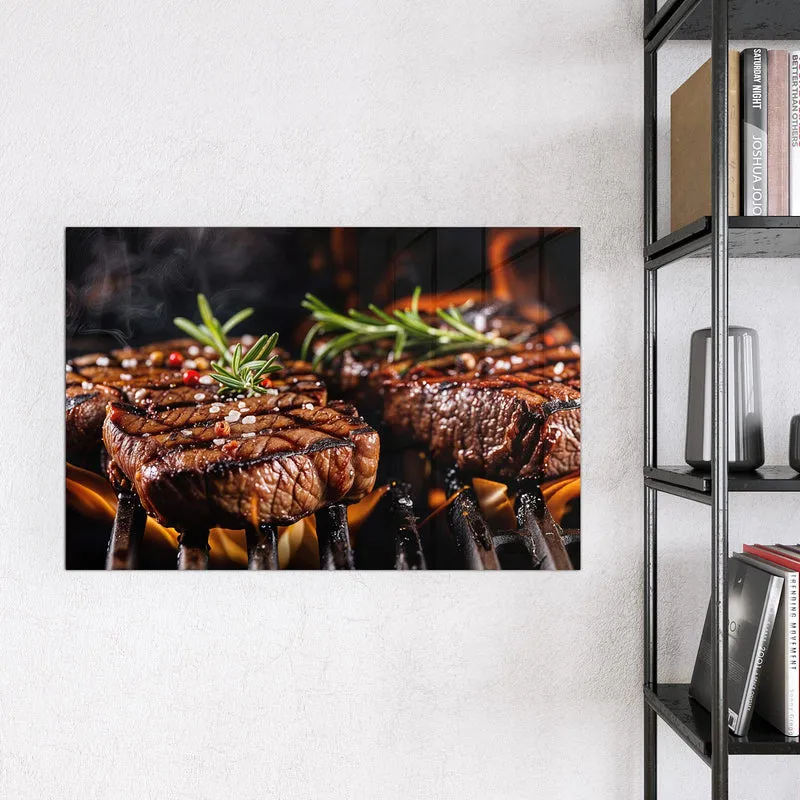 Magnettafel - Steaks über Flammen