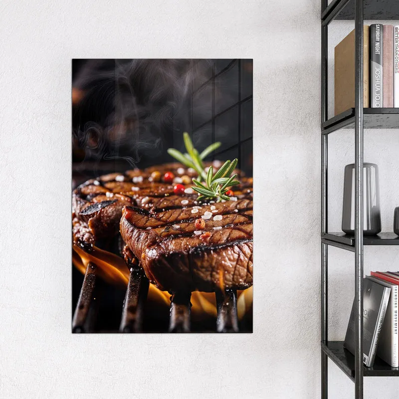 Magnettafel - Steaks über Flammen
