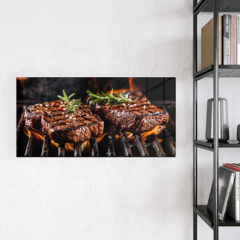 Magnettafel - Steaks über Flammen