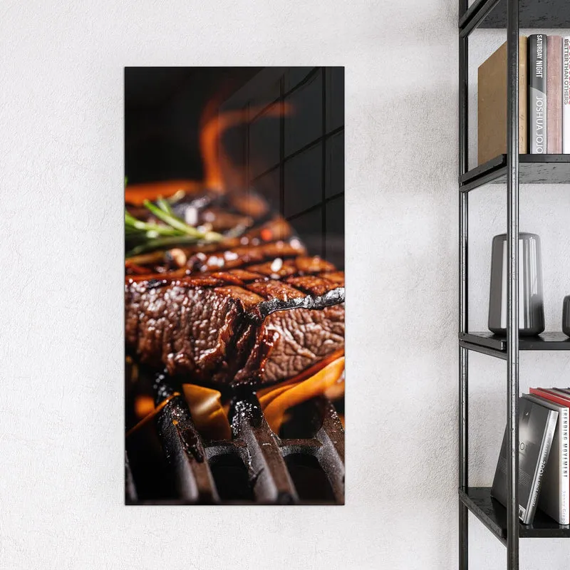 Magnettafel - Steaks über Flammen
