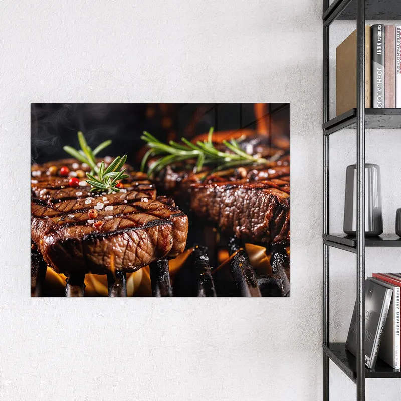 Magnettafel - Steaks über Flammen