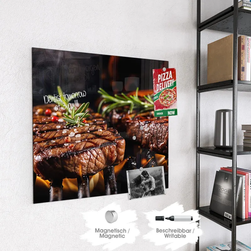 Magnettafel - Steaks über Flammen