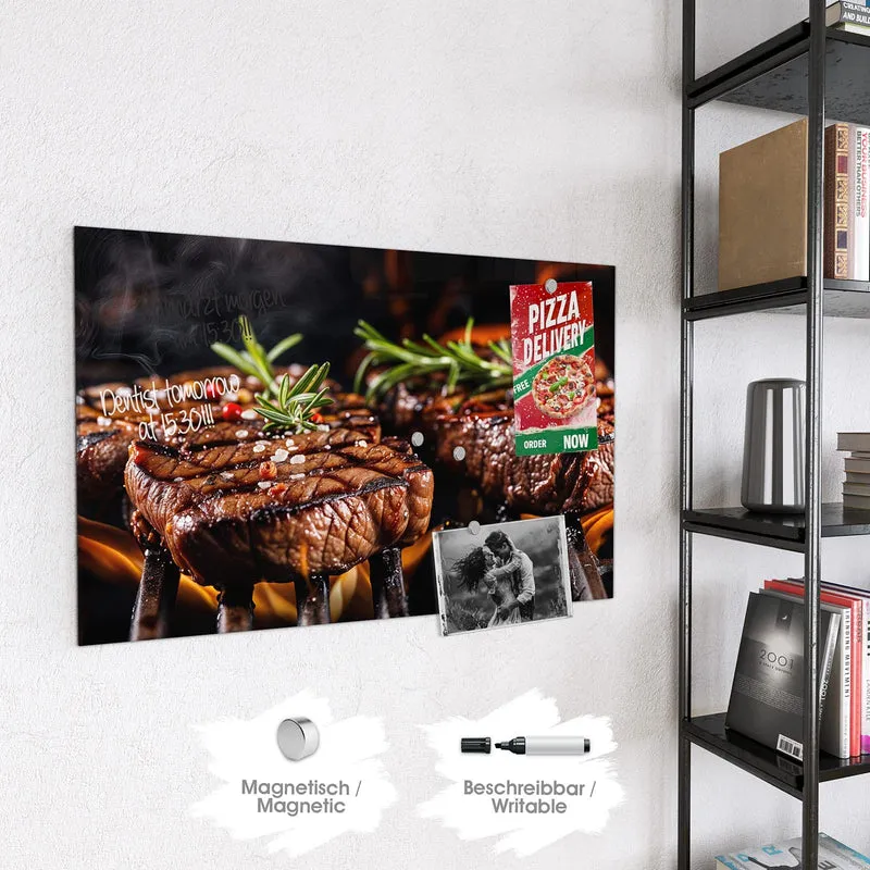 Magnettafel - Steaks über Flammen