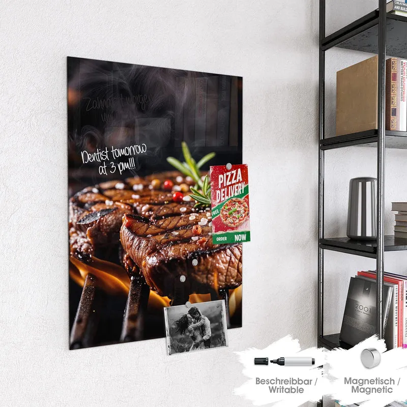 Magnettafel - Steaks über Flammen