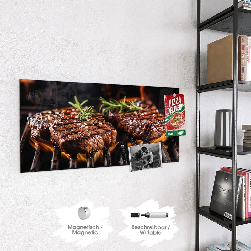 Magnettafel - Steaks über Flammen