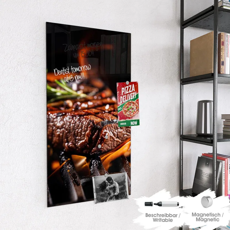 Magnettafel - Steaks über Flammen