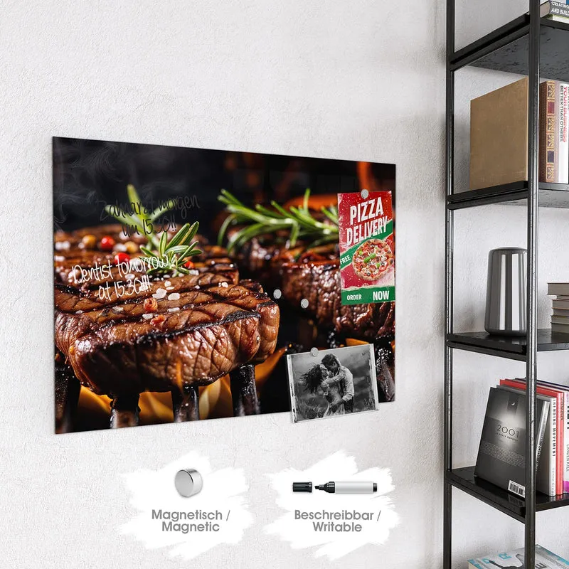 Magnettafel - Steaks über Flammen