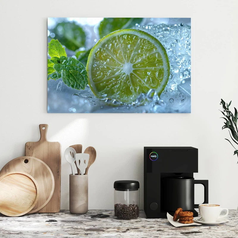 Metall Magnettafel - Limettenscheibe im Eis