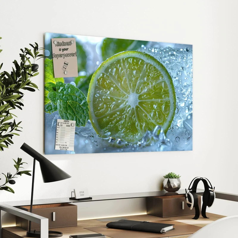 Metall Magnettafel - Limettenscheibe im Eis
