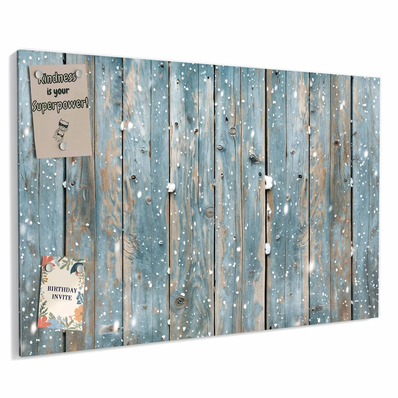 Metall Magnettafel - Schneeflocken auf Holz