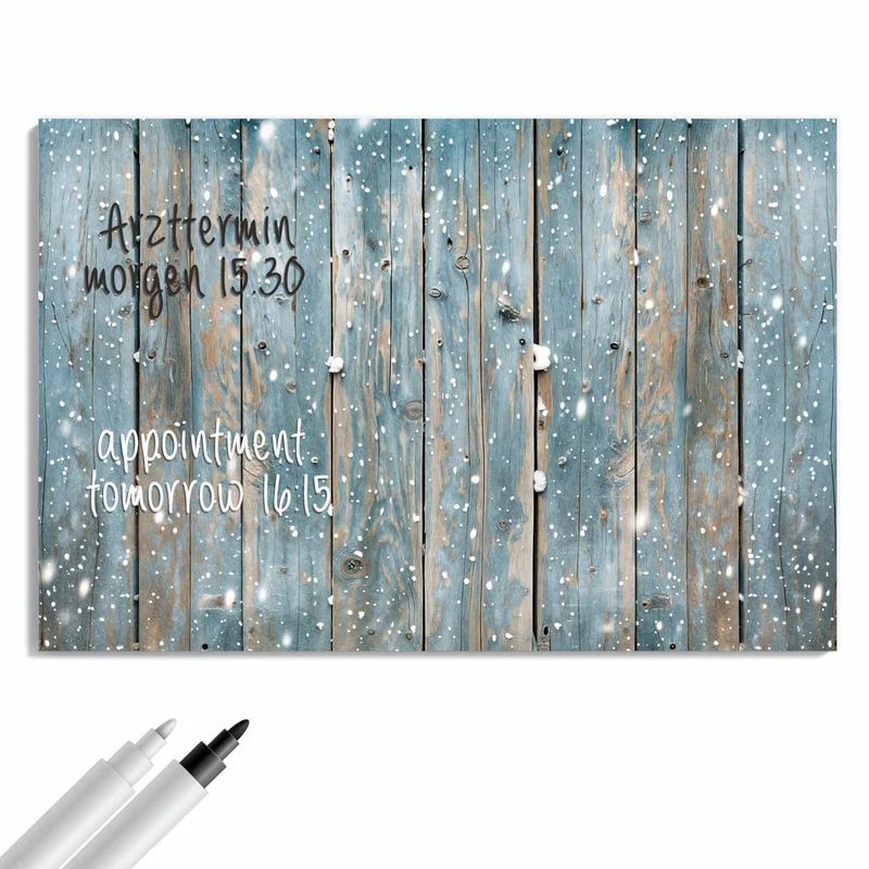 Metall Magnettafel - Schneeflocken auf Holz