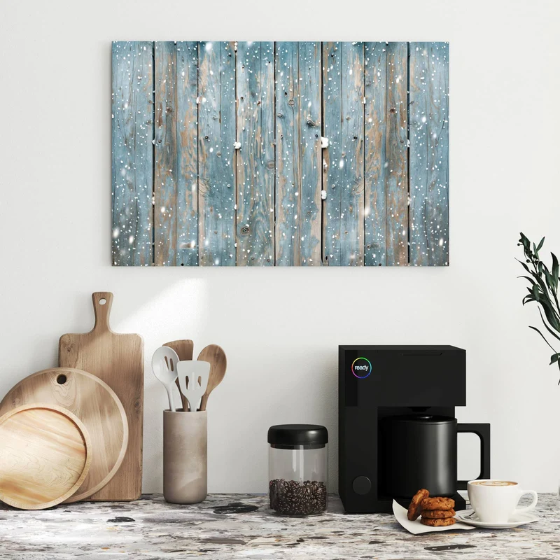 Metall Magnettafel - Schneeflocken auf Holz