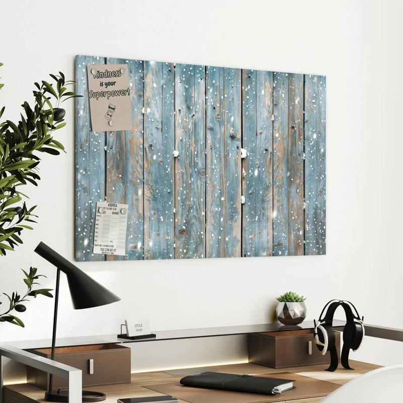 Metall Magnettafel - Schneeflocken auf Holz