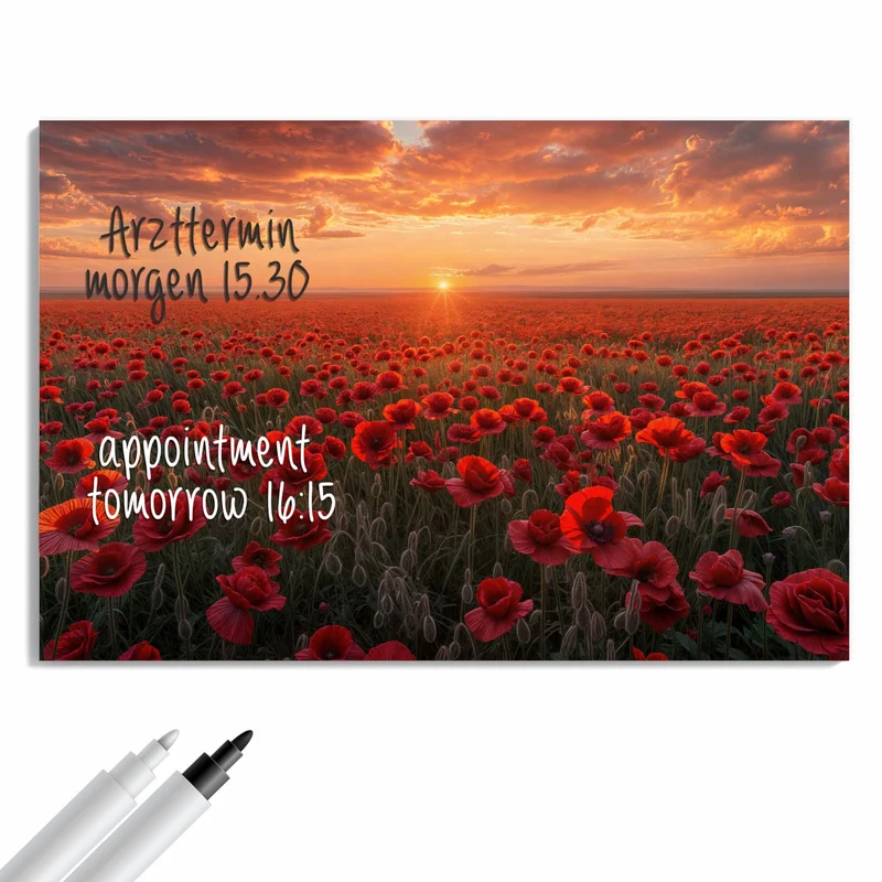 Metall Magnettafel - Mohnfeld im Abendrot