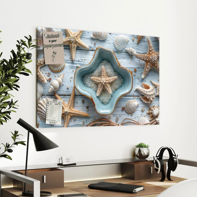 Metall Magnettafel - Seesterne und Muscheln
