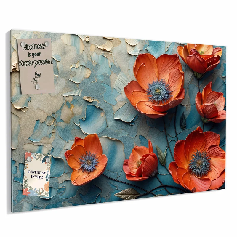 Metall Magnettafel - Oranger Mohn auf Blau
