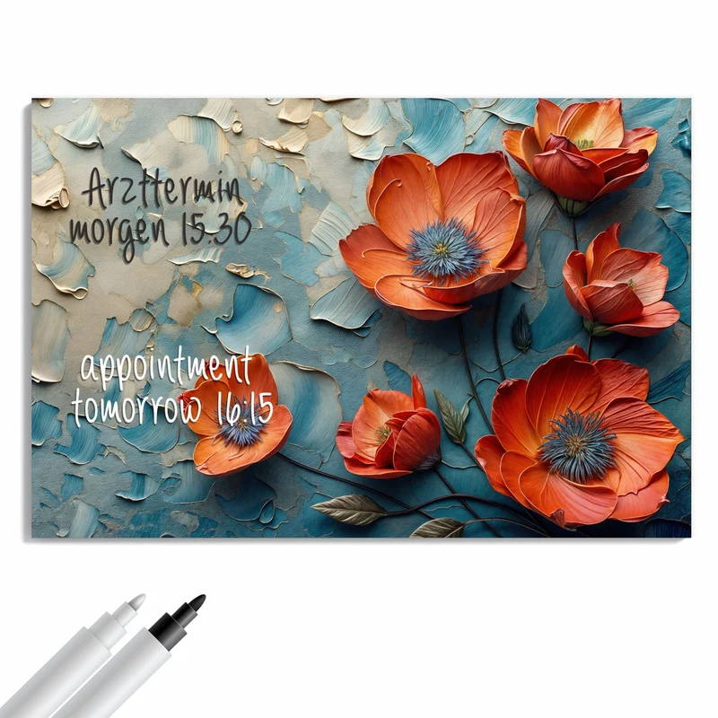 Metall Magnettafel - Oranger Mohn auf Blau