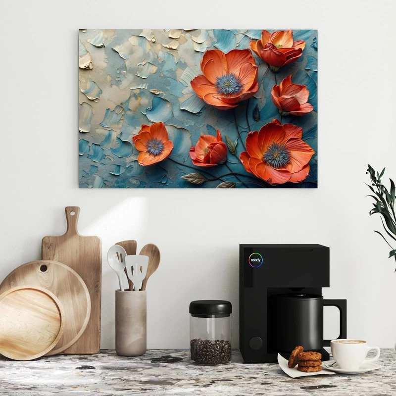 Metall Magnettafel - Oranger Mohn auf Blau