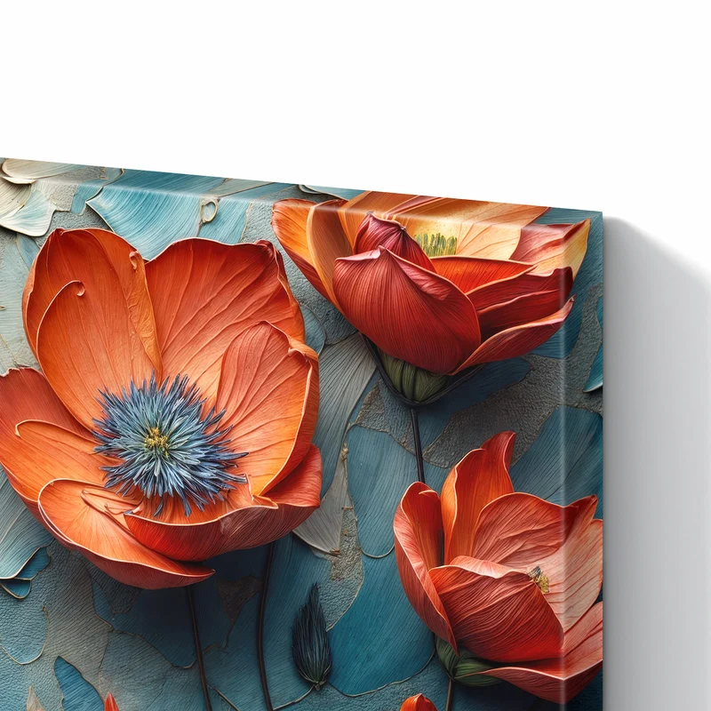 Metall Magnettafel - Oranger Mohn auf Blau