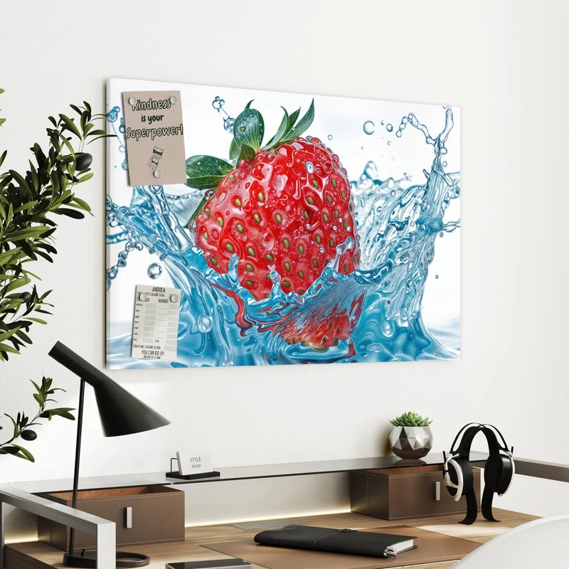 Metall Magnettafel - Eintauchende Erdbeere