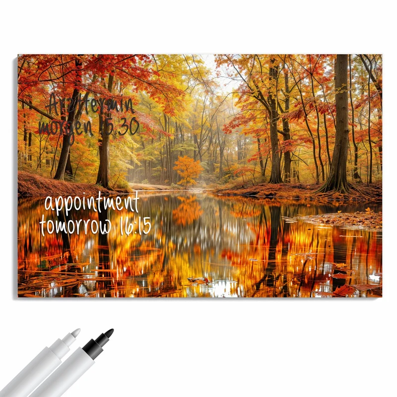 Metall Magnettafel - Herbstwald am See