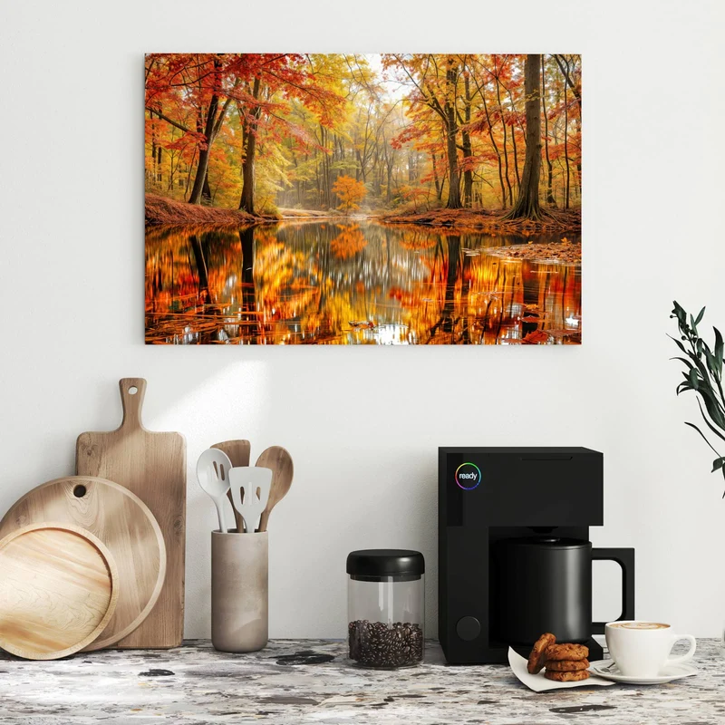 Metall Magnettafel - Herbstwald am See