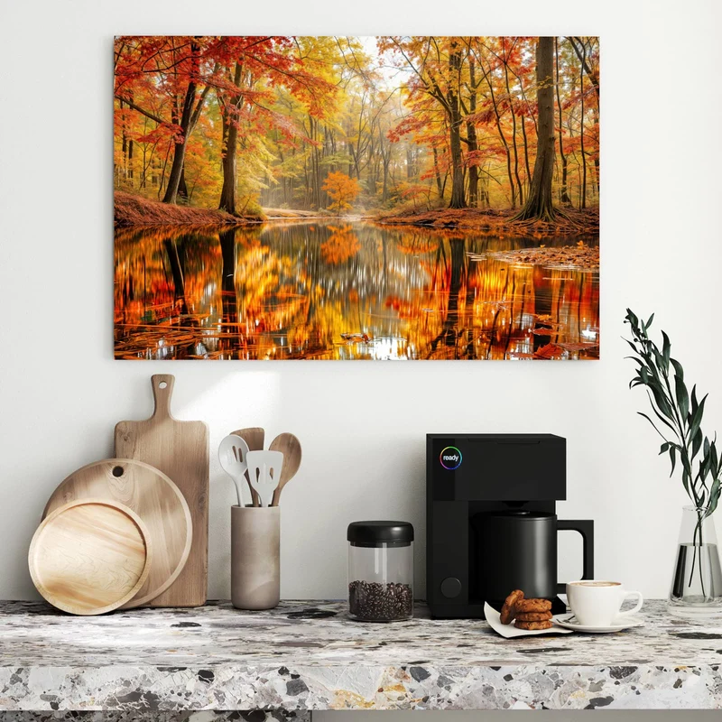 Metall Magnettafel - Herbstwald am See
