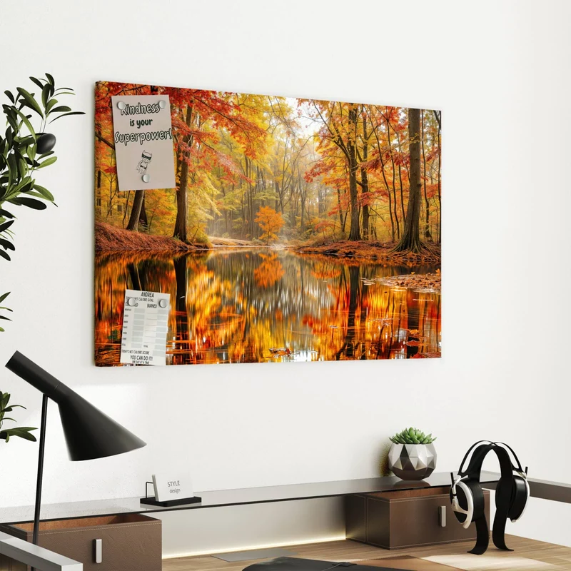 Metall Magnettafel - Herbstwald am See