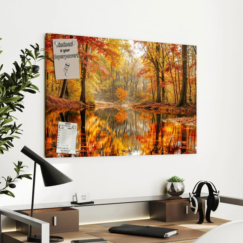Metall Magnettafel - Herbstwald am See