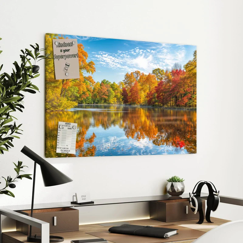 Metall Magnettafel - Spiegelung im Herbstsee