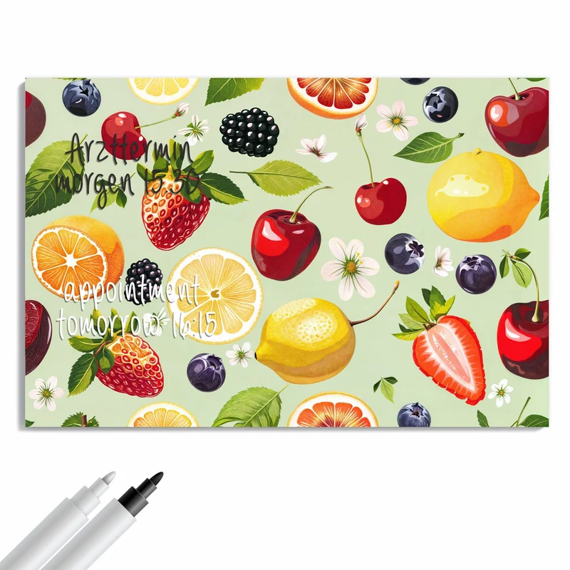 Metall Magnettafel - Früchte auf Pastellgrün