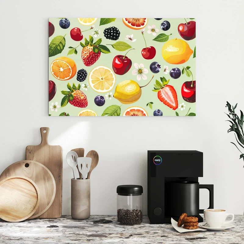 Metall Magnettafel - Früchte auf Pastellgrün