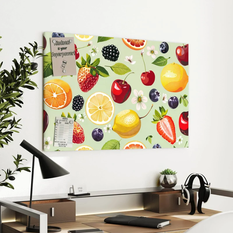 Metall Magnettafel - Früchte auf Pastellgrün