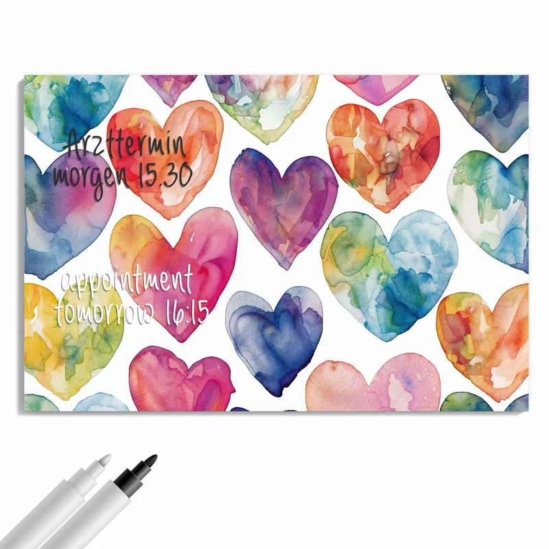 Metall Magnettafel - Aquarellherzen