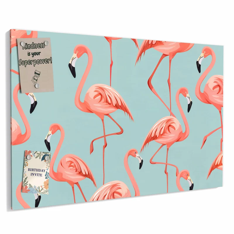 Metall Magnettafel - Flamingos auf Türkis