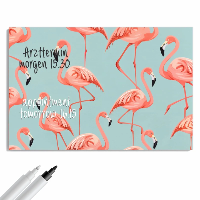 Metall Magnettafel - Flamingos auf Türkis
