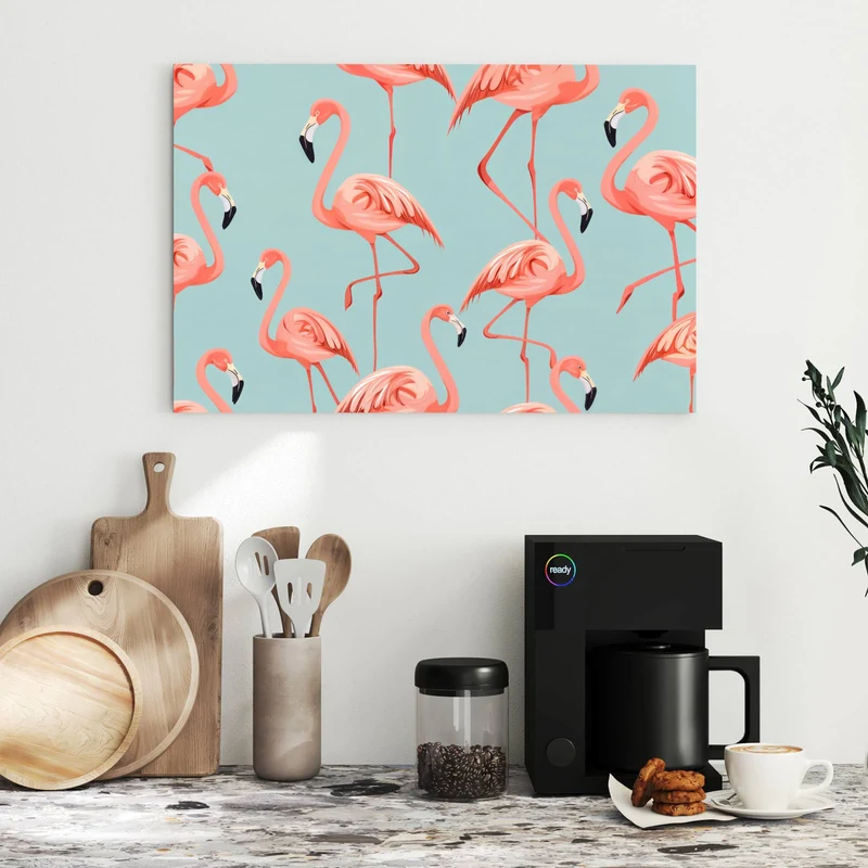 Metall Magnettafel - Flamingos auf Türkis