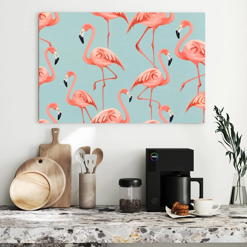 Metall Magnettafel - Flamingos auf Türkis