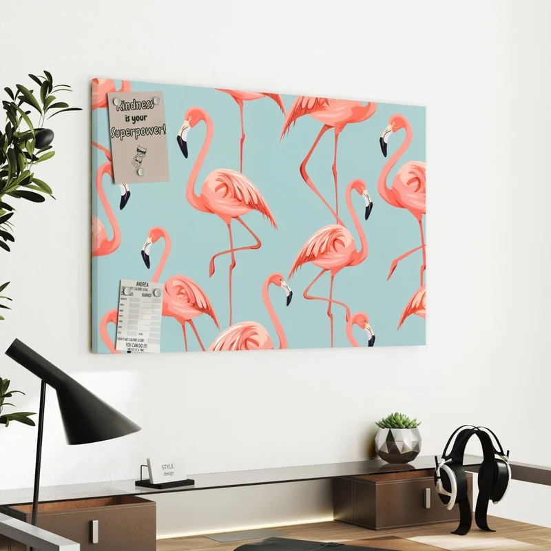 Metall Magnettafel - Flamingos auf Türkis
