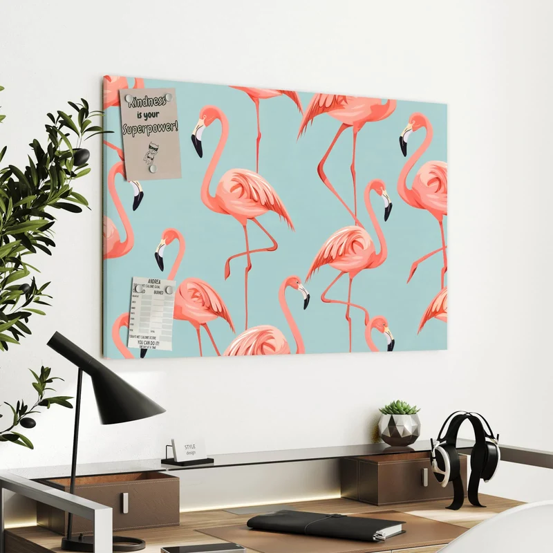 Metall Magnettafel - Flamingos auf Türkis