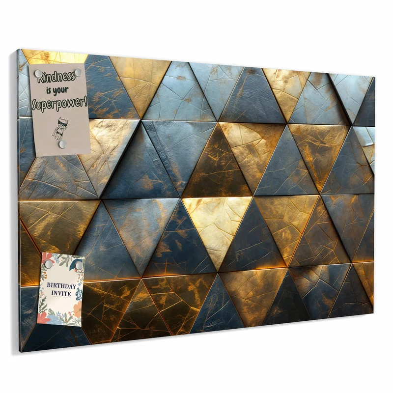 Metall Magnettafel - Blaugoldene Dreiecke
