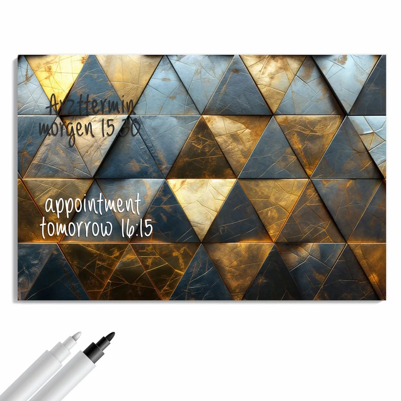Metall Magnettafel - Blaugoldene Dreiecke