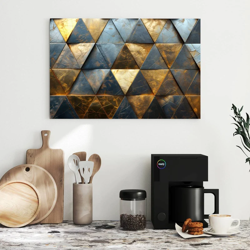 Metall Magnettafel - Blaugoldene Dreiecke