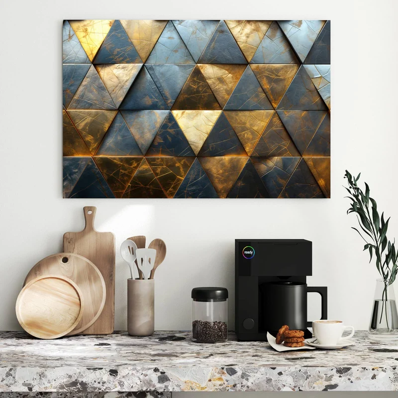 Metall Magnettafel - Blaugoldene Dreiecke