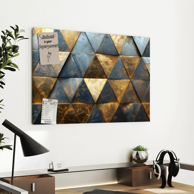 Metall Magnettafel - Blaugoldene Dreiecke