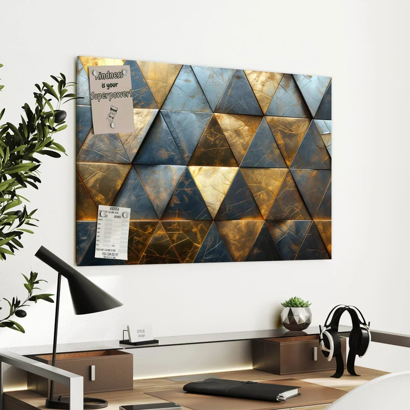 Metall Magnettafel - Blaugoldene Dreiecke