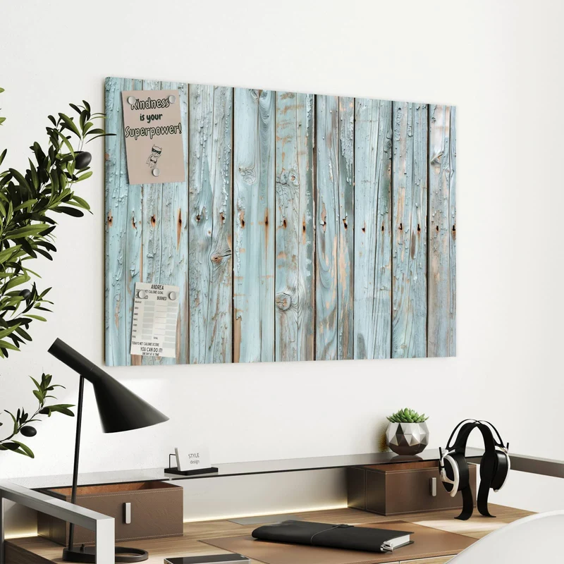 Metall Magnettafel - Hellblaue Holzplanken